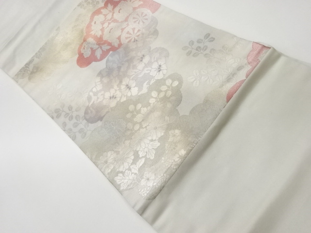 JAPANESE KIMONO / VINTAGE NAGOYA OBI / WOVEN CLOUD & FLOWERS